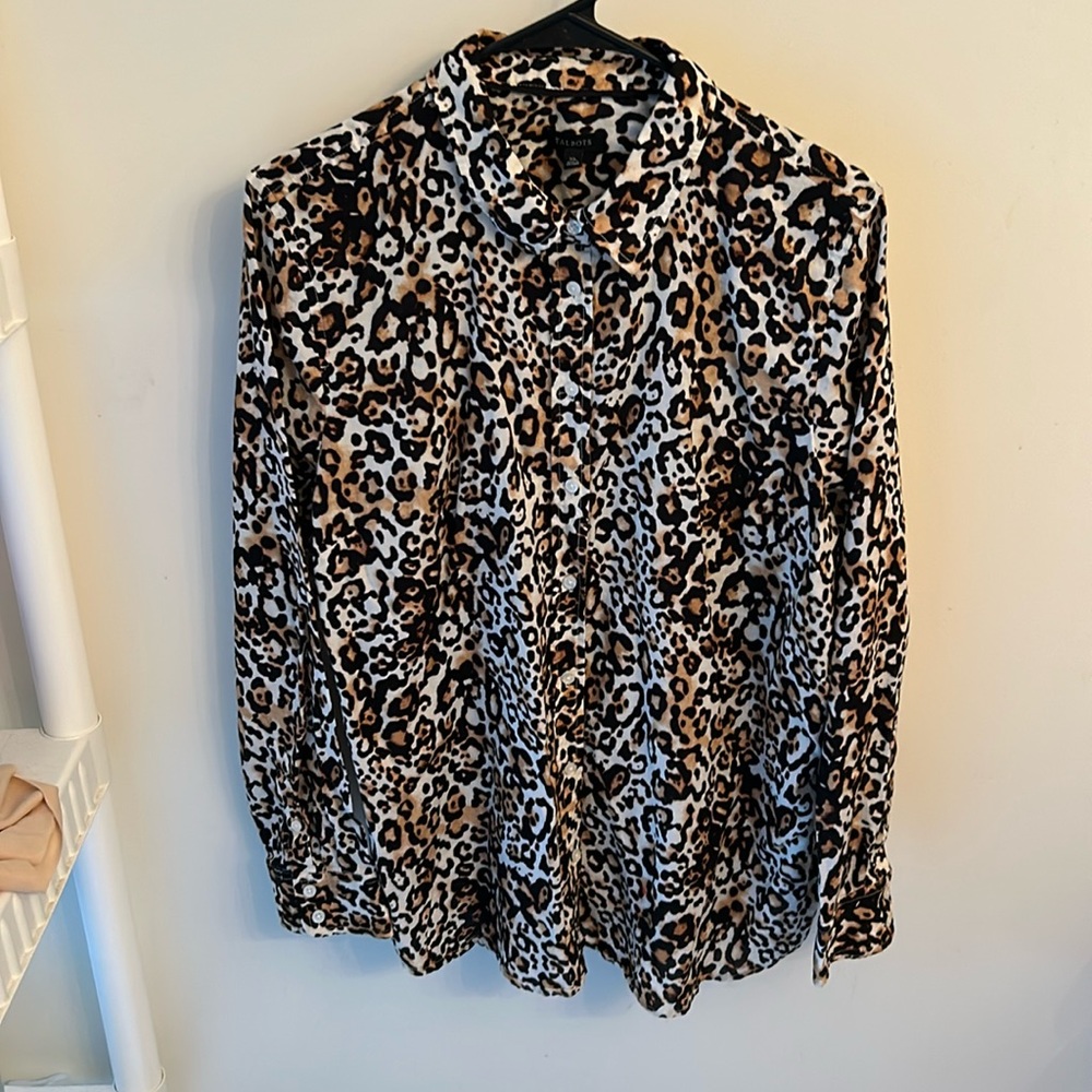 Leopard Print Talbots Long Sleeved Button Down Bl… - image 1